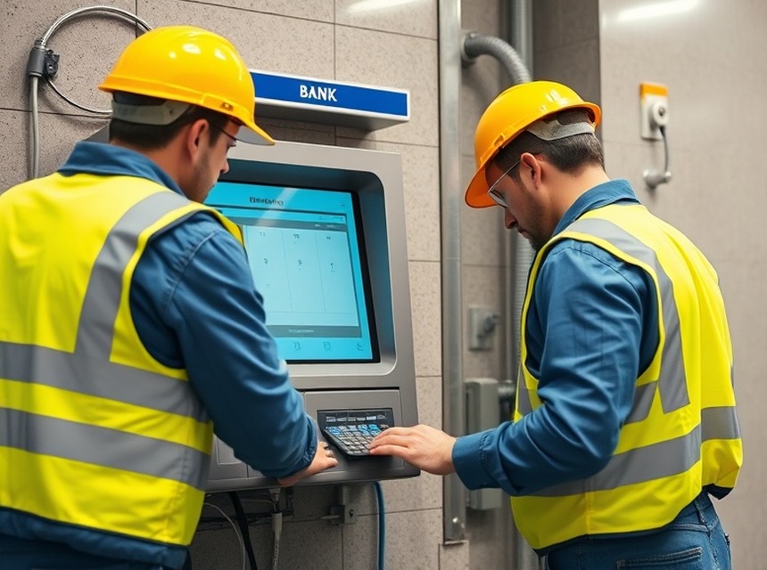 Technician carrying out maintenance on an ATM