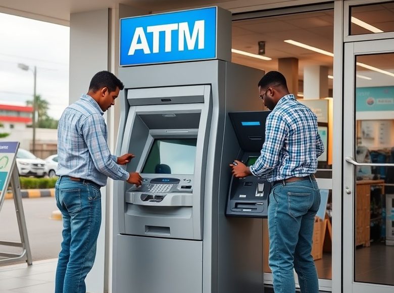 Technician carrying out maintenance on an ATM