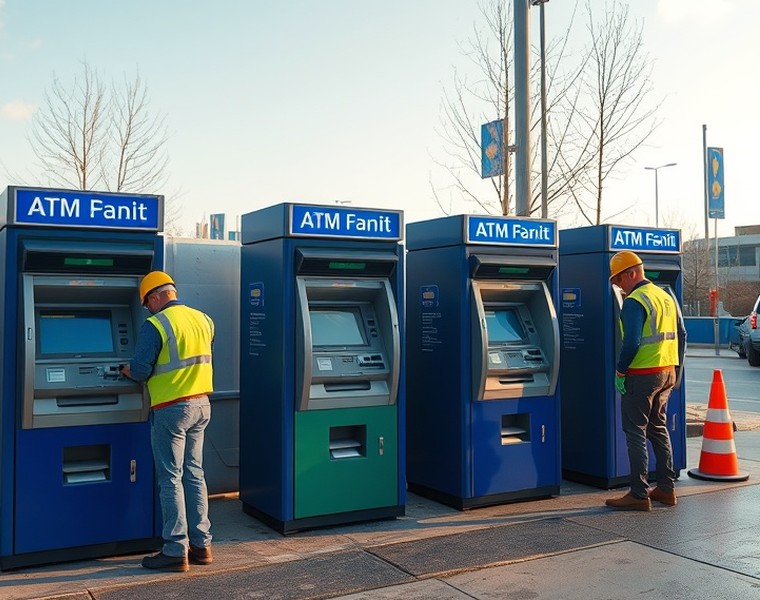 Technician carrying out maintenance on an ATM