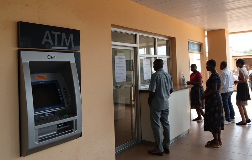 Before — Terminal out of service at peak hours: the wait moves to the teller desk.